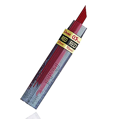 Pentel Colored Lead Refill, 0.5 mm, HB, Red, 12 Leads/Tube, 3 Tubes (PENPPR5)