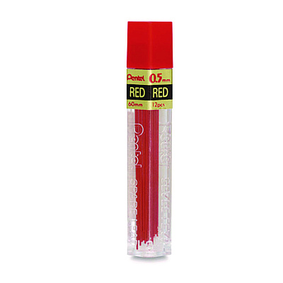 Pentel Colored Lead Refill, 0.5 mm, HB, Red, 12 Leads/Tube, 3 Tubes (PENPPR5)