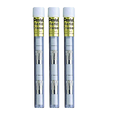 Pentel Eraser Refills for Sharp Kerry/EnerGize-X/Wow Pencil/Gizmo/Cushi/Hot Shots/Technica-X, White, 4/Tube, 3 Tubes/Pack (PENZ21BP3K6)