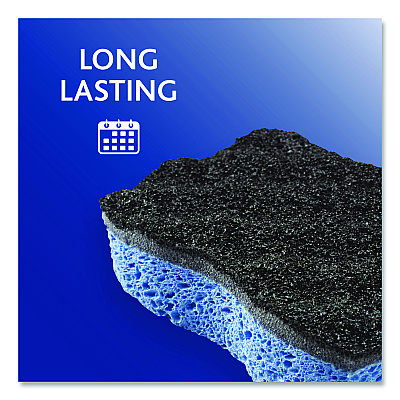 O-Cedar Scrunge Heavy-Duty Sponge, 2.63 x 4.25, 1" Thick, Black/Blue, 2/Pack, 8 Packs/Carton (148377CT)