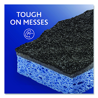 O-Cedar Scrunge Heavy-Duty Sponge, 2.63 x 4.25, 1" Thick, Black/Blue, 2/Pack, 8 Packs/Carton (148377CT)