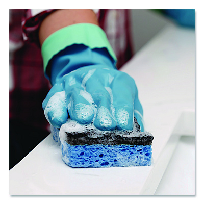 O-Cedar Scrunge Heavy-Duty Sponge, 2.63 x 4.25, 1" Thick, Black/Blue, 2/Pack, 8 Packs/Carton (148377CT)