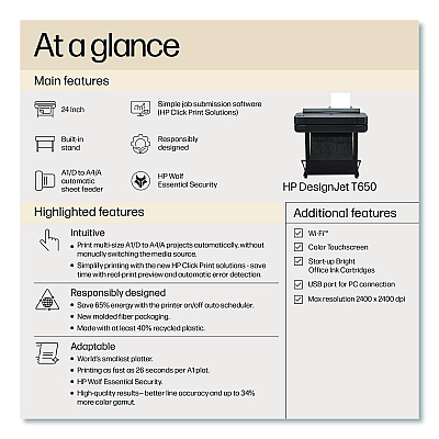 HP DesignJet T650 24" Printer with Two-Year Warranty (5HB08T)