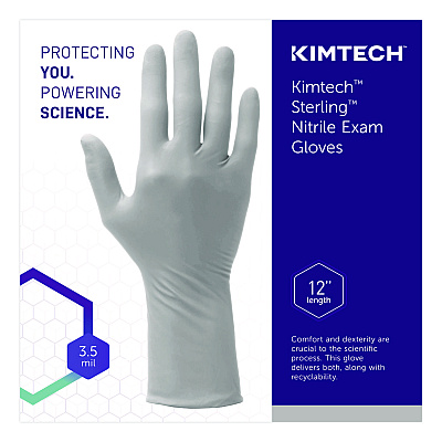 Kimtech STERLING Nitrile-Xtra Exam Gloves, Powder-Free, AQL 1.0, Large, 3.5 mil Thick, 12" Long, Gray, 100/Box, 10 Boxes/Carton (53140)