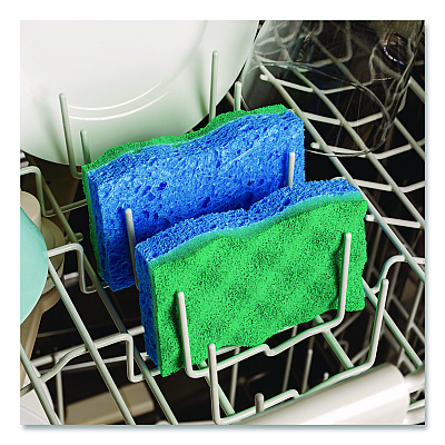 O-Cedar Scrunge Non-Scratch Scrub Sponge, 2.63 x 4.25, 1" Thick, Green/Blue, 2/Pack, 8 Packs/Carton (169431CT)