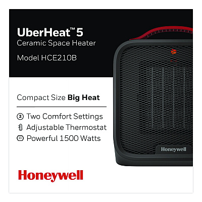 Honeywell UberHeat 5 Ceramic Heater, 4.5 x 4.5 x 8.86, Black (HCE210B)