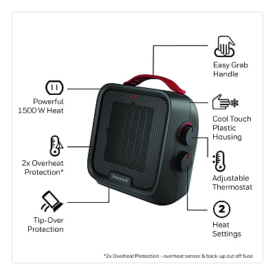 Honeywell UberHeat 5 Ceramic Heater, 4.5 x 4.5 x 8.86, Black (HCE210B)
