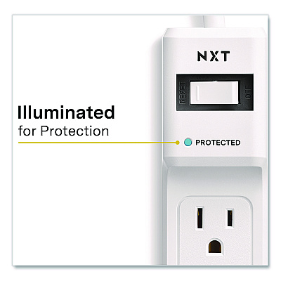 NXT Technologies 6-Outlet Surge Protector, 6 AC Outlets, 12 ft Cord, 900 J, White (NX61425)