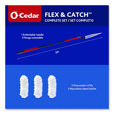 O-Cedar Flex and Catch Heavy-Duty Dusting Kit, 1 Duster Wand and 3 Refills, 6/Carton (172148CT)