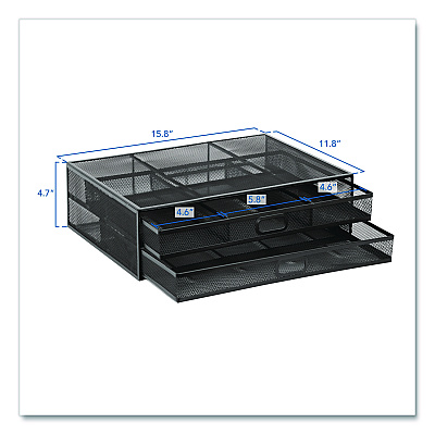 MOUNT-IT! Metal Mesh Monitor Stand with Storage Drawers, For Up to 32" Monitors, 15.8" x 11.8" x 4.7", Black, Supports 30 lb (MI7365)