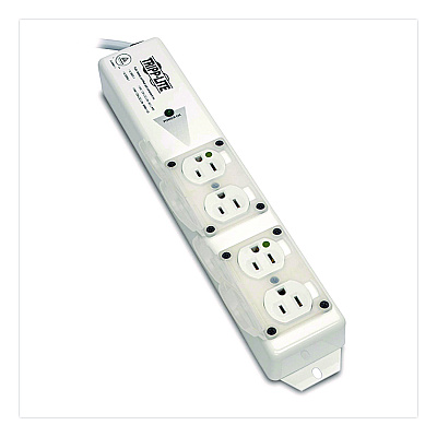 Tripp Lite Medical-Grade Surge Protector with Antimicrobial Protection for Patient-Care Vicinity, 4 Outlets, 15 ft Cord, 1,410 J, White (SPS415HGULTR)