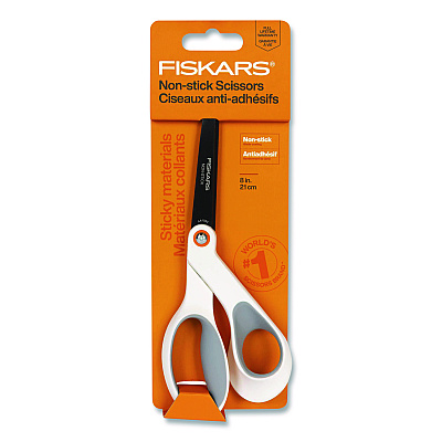 Fiskars Premier SoftGrip Nonstick Scissors, 9.75" Long, 8" Cut Length, Offset White Handle (1069764)