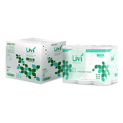 Livi Ultra Premium Kitchen Roll Towel, 2-Ply, 5" x 11", White, 6 Rolls/Pack, 4 Packs/Carton (492101)