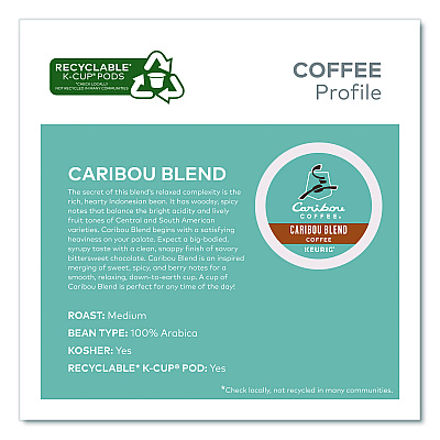 Caribou Coffee Caribou Blend Coffee K-Cups, 0.4 oz, 44/Box (2124056)
