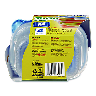 Glad To Go Lunch Containers, 2 Compartments, 32 oz, Plastic, 4/Pack (134347)