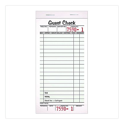 Adams One-Part Guest Check Pad with Perforated Stub, One-Part (No Copies), 3.4 x 6.25, 50 Forms/Pad, 10 Pads/Pack (525SW)