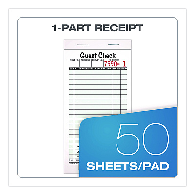 Adams One-Part Guest Check Pad with Perforated Stub, One-Part (No Copies), 3.4 x 6.25, 50 Forms/Pad, 10 Pads/Pack (525SW)