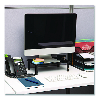 Mind Reader Adjustable Rectangular Monitor Stand, 14.5" x 9.25" x 4" to 5.5", Black, Supports 44 lb, 2/Pack (4LEGM2PKBLK)
