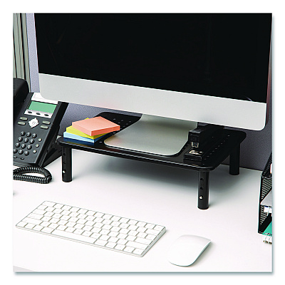 Mind Reader Adjustable Rectangular Monitor Stand, 14.5" x 9.25" x 4" to 5.5", Black, Supports 44 lb, 2/Pack (4LEGM2PKBLK)