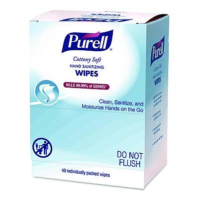 PURELL Cottony Soft Individually Wrapped Sanitizing Hand Wipes, 5 x 7, Herbal Scent, White, 480/Carton (902512)