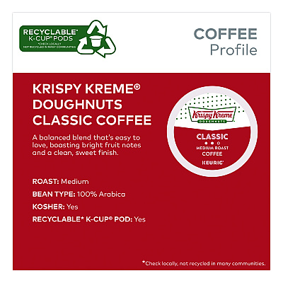 Krispy Kreme Doughnuts Classic Coffee K-Cups, Medium Roast, 0.33 oz, 48/Box (24306975)