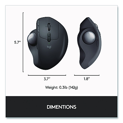 Logitech MX Ergo Plus Advanced Wireless Trackball Mouse, 2.4 GHz Frequency/33 ft Wireless Range, Right Hand Use, Black (2764655)