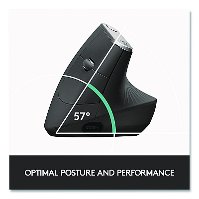Logitech MX Vertical Advanced Ergonomic Mouse, 2.4 GHz Frequency/33 ft Wireless Range, Left/Right Hand Use, Graphite (24342520)