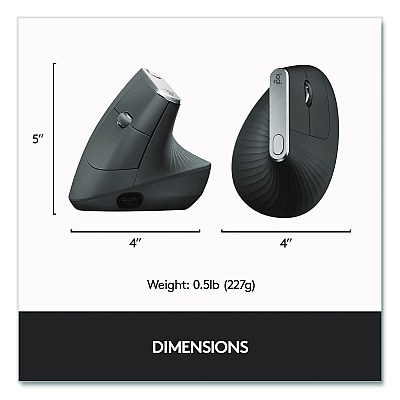 Logitech MX Vertical Advanced Ergonomic Mouse, 2.4 GHz Frequency/33 ft Wireless Range, Left/Right Hand Use, Graphite (24342520)