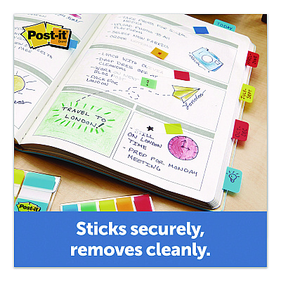 Post-it Tabs 1" Plain Solid Color Tabs, 1/5-Cut, Assorted Colors, 1" Wide, 36/Pack (70005179224)