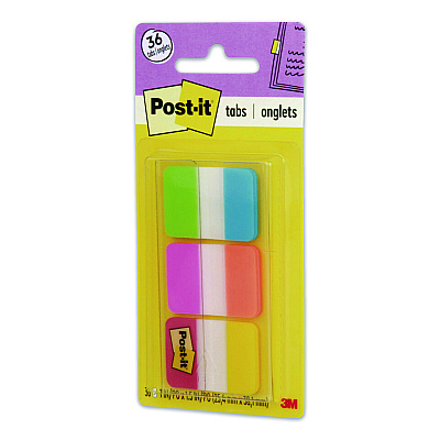 Post-it Tabs 1" Plain Solid Color Tabs, 1/5-Cut, Assorted Colors, 1" Wide, 36/Pack (70005179224)