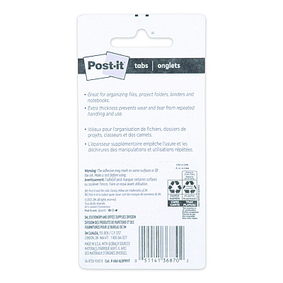 Post-it Tabs 1" Plain Solid Color Tabs, 1/5-Cut, Assorted Colors, 1" Wide, 36/Pack (70005179224)