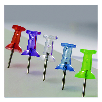 Officemate Push Pins, Assorted Plastic Head, 0.5" Pin, 200/Pack (614312)