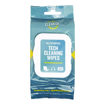 Digital Innovations ScreenDr Device and Screen Cleaning Wipes, 6.88" x 3.9", Unscented, White/Gray, 20/Pack (32566)