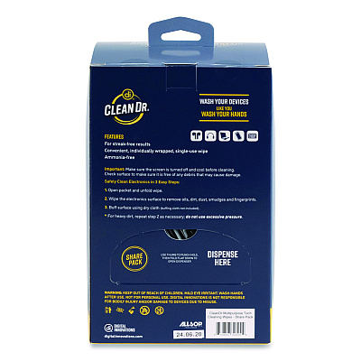 Digital Innovations ScreenDr Multipurpose Tech Cleaning Wipes, 7 x 4, Unscented, White, 200/Pack (32694)