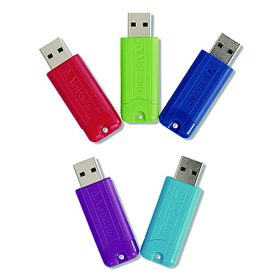 Verbatim PinStripe USB 3.0 Flash Drive, 16 GB, Assorted Colors, 5/Pack (70387)