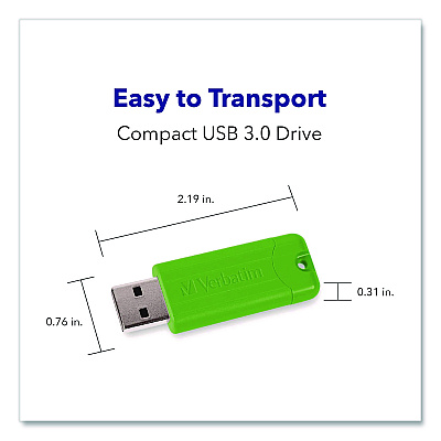 Verbatim PinStripe USB 3.0 Flash Drive, 32 GB, Assorted Colors, 5/Pack (70388)
