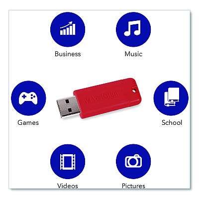 Verbatim PinStripe USB 3.0 Flash Drive, 32 GB, Assorted Colors, 5/Pack (70388)