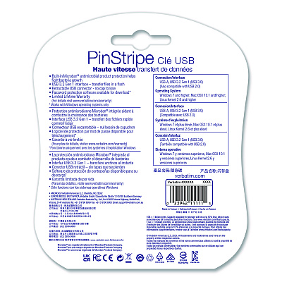 Verbatim PinStripe USB 3.2 Flash Drive, 64 GB, Assorted Colors, 5/Pack (70389)