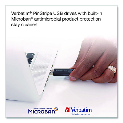 Verbatim PinStripe USB 3.2 Flash Drive, 64 GB, Assorted Colors, 5/Pack (70389)