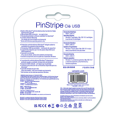 Verbatim PinStripe USB 2.0 Flash Drive, 128 GB, Blue/Red, 2/Pack (70391)