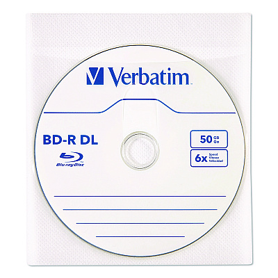 Verbatim CD/DVD Sleeves, White, 50/Pack (71125)