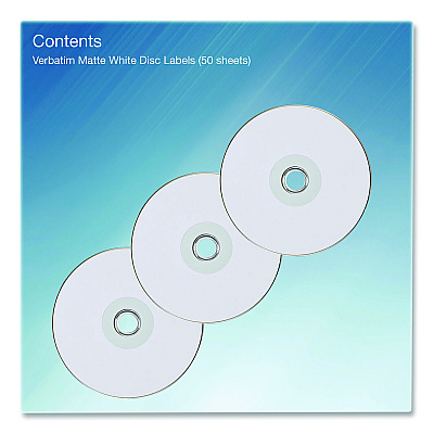 Verbatim Inkjet Media Labels, Matte White, 50 Sheets/Pack (71126)
