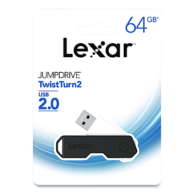 Lexar Twist Turn2 USB 2.0 Flash Drive, 64 GB, Black (24388079)