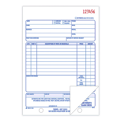 Adams Multipart Repair Order Pad, Two-Part Carbonless, 5.56 x 7.94, 50 Forms Total (D5084)