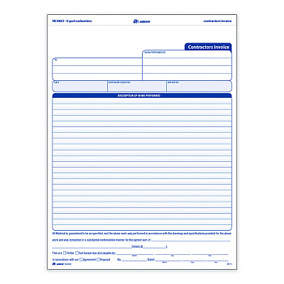 Adams Multipart Contractor Invoice Forms, Three-Part Carbonless, 8.5 x 10.94, 100 Forms Total (NC3822)