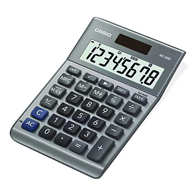 Casio MS80B 8-Digit Battery and Solar Basic Calculator, LCD, Silver (MS80BSR)