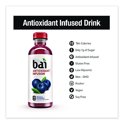 Bai Antioxidant Infused Beverage, Brasilia Blueberry, 18 oz Bottle, 12/Carton (2712518)