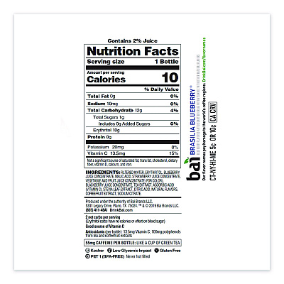 Bai Antioxidant Infused Beverage, Brasilia Blueberry, 18 oz Bottle, 12/Carton (2712518)