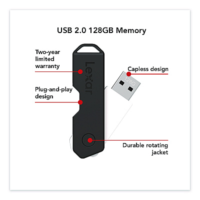 Lexar Twist Turn2 USB 2.0 Flash Drive, 128 GB, Black (24388081)