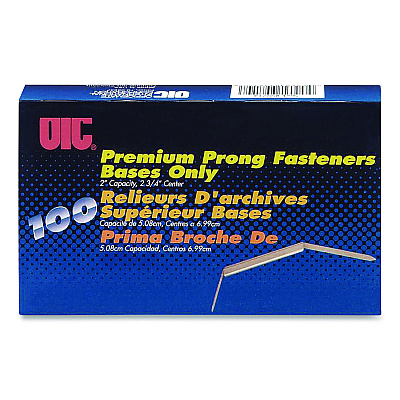 Officemate Prong Fastener Base, 2" Capacity, 2.75" Center to Center, Silver, 100/Box (99714)